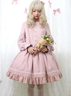 Sweet Lolita OP Dress Ruffles Long Sleeves Lolita One Piece Dresses
