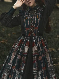 Sweet Lolita Outfits Black Patchwork Long Sleeves Dress