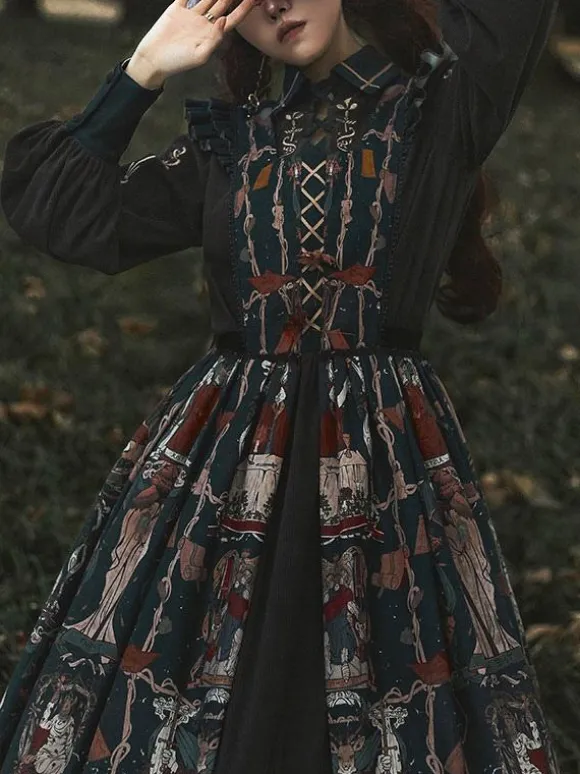 Sweet Lolita Outfits Black Patchwork Long Sleeves Dress