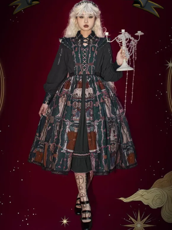 Sweet Lolita Outfits Black Patchwork Long Sleeves Dress