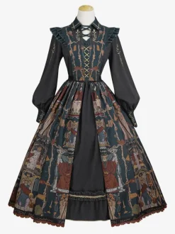 Sweet Lolita Outfits Black Patchwork Long Sleeves Dress