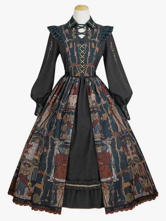 Sweet Lolita Outfits Black Patchwork Long Sleeves Dress