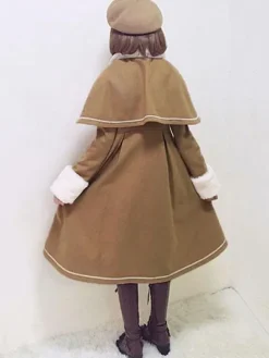 Sweet Lolita Overcoat Bow Pleated Wool Lolita Winter Coat With Cape