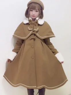 Sweet Lolita Overcoat Bow Pleated Wool Lolita Winter Coat With Cape