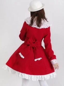 Sweet Lolita Overcoat Lace Trim Ruffle Bow Wool Lolita Winter Coat