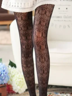 Sweet Lolita Pantyhose Jacquard Lace Solid Color Lolita Stocking