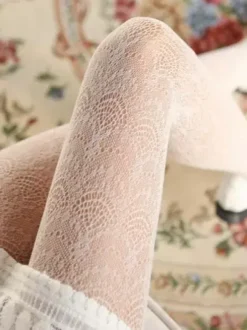 Sweet Lolita Pantyhose Jacquard Lace Solid Color Lolita Stocking