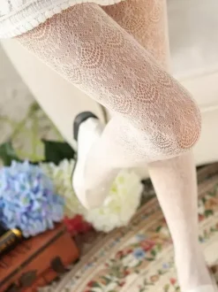 Sweet Lolita Pantyhose Jacquard Lace Solid Color Lolita Stocking