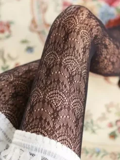 Sweet Lolita Pantyhose Jacquard Lace Solid Color Lolita Stocking