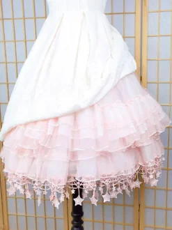 Sweet Lolita Petticoats Polyester Ruffles Sequins Gothic Lolita Petticoat Woman's Pink Stars Print Lolita Skirt
