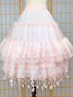 Sweet Lolita Petticoats Polyester Ruffles Sequins Gothic Lolita Petticoat Woman's Pink Stars Print Lolita Skirt