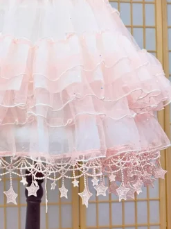 Sweet Lolita Petticoats Polyester Ruffles Sequins Gothic Lolita Petticoat Woman's Pink Stars Print Lolita Skirt