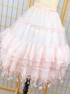 Sweet Lolita Petticoats Polyester Ruffles Sequins Gothic Lolita Petticoat Woman's Pink Stars Print Lolita Skirt