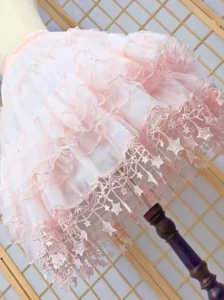 Sweet Lolita Petticoats Polyester Ruffles Sequins Gothic Lolita Petticoat Woman's Pink Stars Print Lolita Skirt