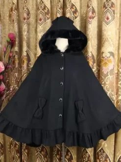 Sweet Lolita Poncho White Synthetic Piping Winter Lolita Outwears