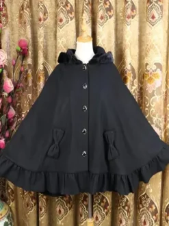Sweet Lolita Poncho White Synthetic Piping Winter Lolita Outwears
