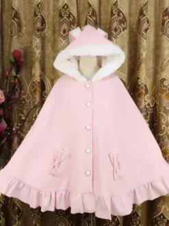 Sweet Lolita Poncho White Synthetic Piping Winter Lolita Outwears