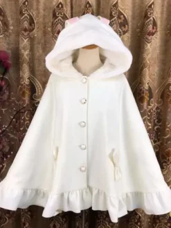 Sweet Lolita Poncho White Synthetic Piping Winter Lolita Outwears