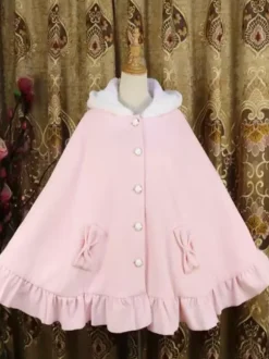 Sweet Lolita Poncho White Synthetic Piping Winter Lolita Outwears