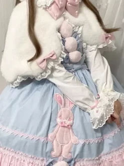 Sweet Lolita Poncho White Polyester Lace Bows Winter Lolita Outwears