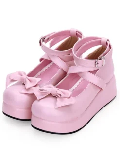 Sweet Lolita Pumps Bow Strappy Platform White Lolita Shoes