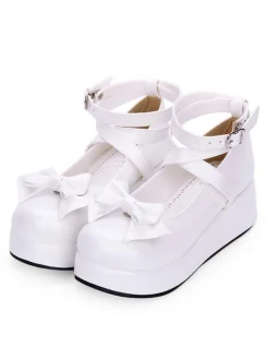 Sweet Lolita Pumps Bow Strappy Platform White Lolita Shoes