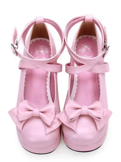 Sweet Lolita Pumps Bow Strappy Platform White Lolita Shoes