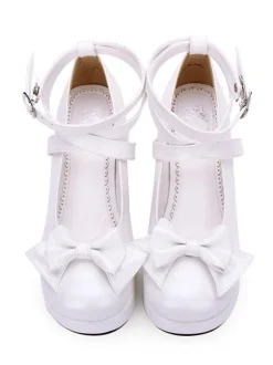 Sweet Lolita Pumps Bow Strappy Platform White Lolita Shoes