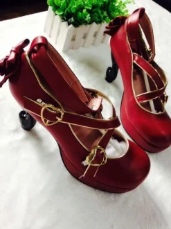 Sweet Lolita Pumps Strappy Criss Cross Buckle Bow High Heel Lolita Shoes