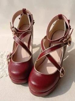 Sweet Lolita Pumps Strappy Criss Cross Buckle Bow High Heel Lolita Shoes