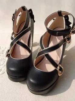 Sweet Lolita Pumps Strappy Criss Cross Buckle Bow High Heel Lolita Shoes