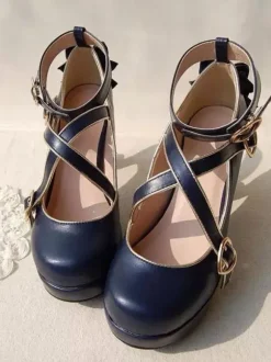 Sweet Lolita Pumps Strappy Criss Cross Buckle Bow High Heel Lolita Shoes
