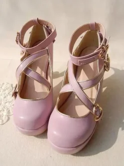 Sweet Lolita Pumps Strappy Criss Cross Buckle Bow High Heel Lolita Shoes