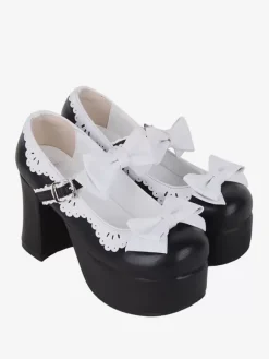 Sweet Lolita Sandals Black Bows Bow PU Leather Round Toe Lolita Summer Shoes