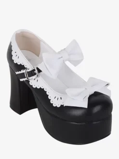 Sweet Lolita Sandals Black Bows Bow PU Leather Round Toe Lolita Summer Shoes
