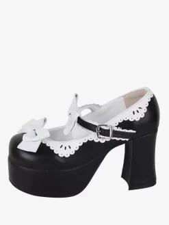 Sweet Lolita Sandals Black Bows Bow PU Leather Round Toe Lolita Summer Shoes
