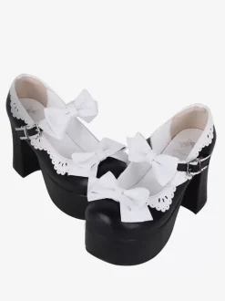 Sweet Lolita Sandals Black Bows Bow PU Leather Round Toe Lolita Summer Shoes