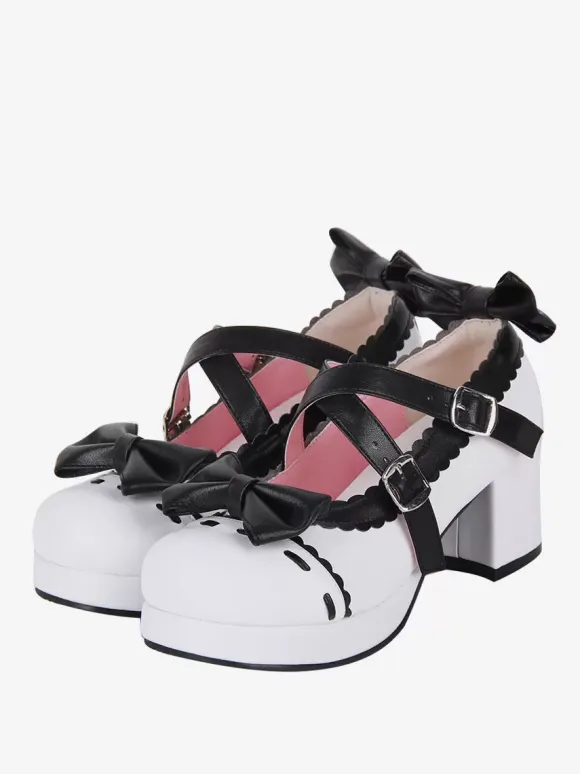 Sweet Lolita Sandals Bows Round Toe Bow PU Leather White Lolita Summer Shoes
