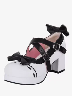 Sweet Lolita Sandals Bows Round Toe Bow PU Leather White Lolita Summer Shoes