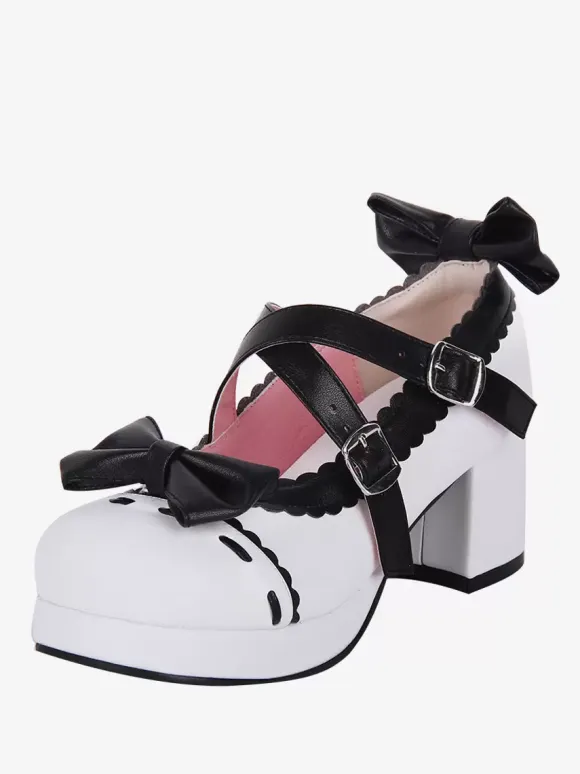Sweet Lolita Sandals Bows Round Toe Bow PU Leather White Lolita Summer Shoes