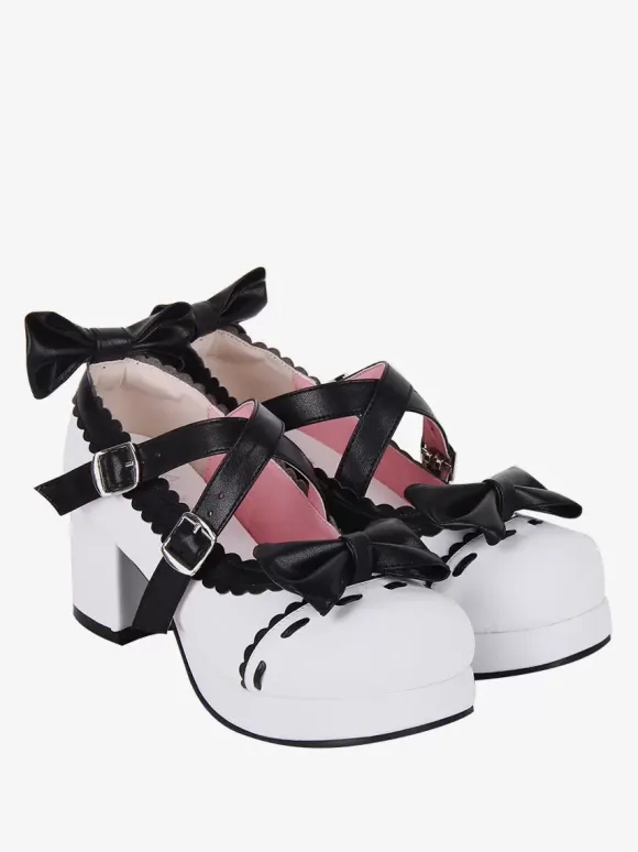 Sweet Lolita Sandals Bows Round Toe Bow PU Leather White Lolita Summer Shoes