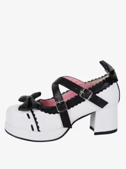 Sweet Lolita Sandals Bows Round Toe Bow PU Leather White Lolita Summer Shoes