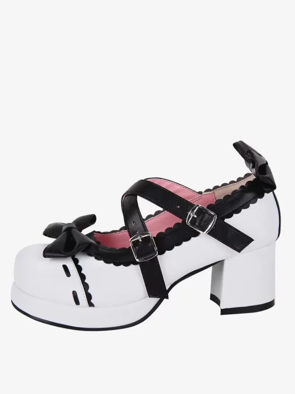Sweet Lolita Sandals Bows Round Toe Bow PU Leather White Lolita Summer Shoes