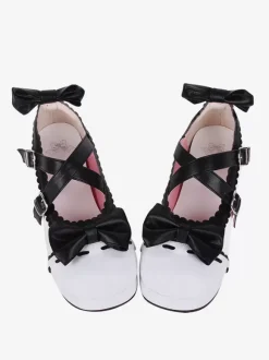 Sweet Lolita Sandals Bows Round Toe Bow PU Leather White Lolita Summer Shoes