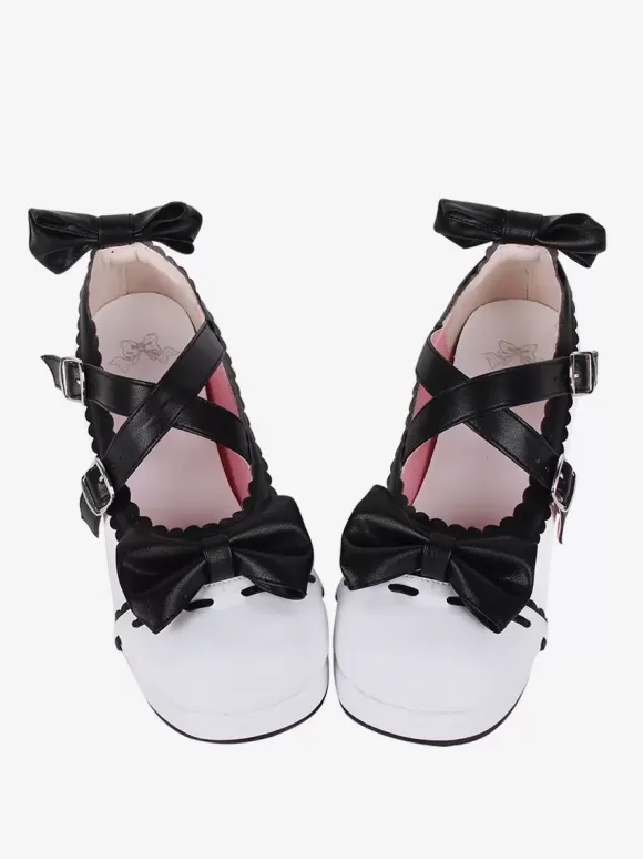 Sweet Lolita Sandals Bows Round Toe Bow PU Leather White Lolita Summer Shoes