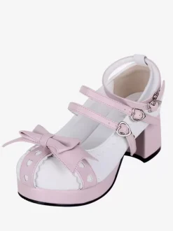 Sweet Lolita Sandals Bows Round Toe Bow PU Leather White Lolita Summer Shoes