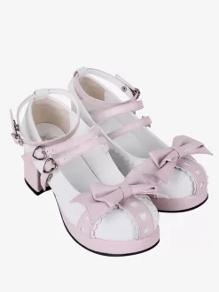 Sweet Lolita Sandals Bows Round Toe Bow PU Leather White Lolita Summer Shoes