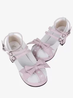 Sweet Lolita Sandals Bows Round Toe Bow PU Leather White Lolita Summer Shoes