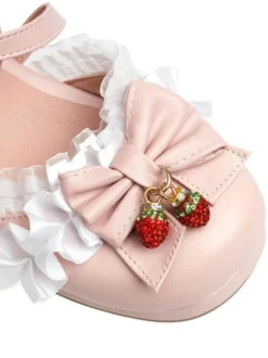 Sweet Lolita Sandals Bows Round Toe Chunky Heel PU Leather Pink Lolita Summer Ankle Strap Heels