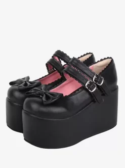 Sweet Lolita Sandals Bows Round Toe Bow PU Leather Black Lolita Summer Shoes